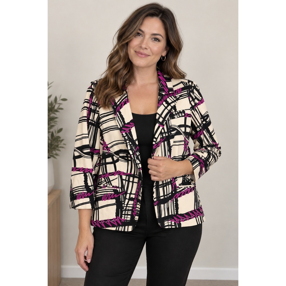 Sandro Sportswear Blazer Women's Large Abstract Graphic Print Office Cream Pink